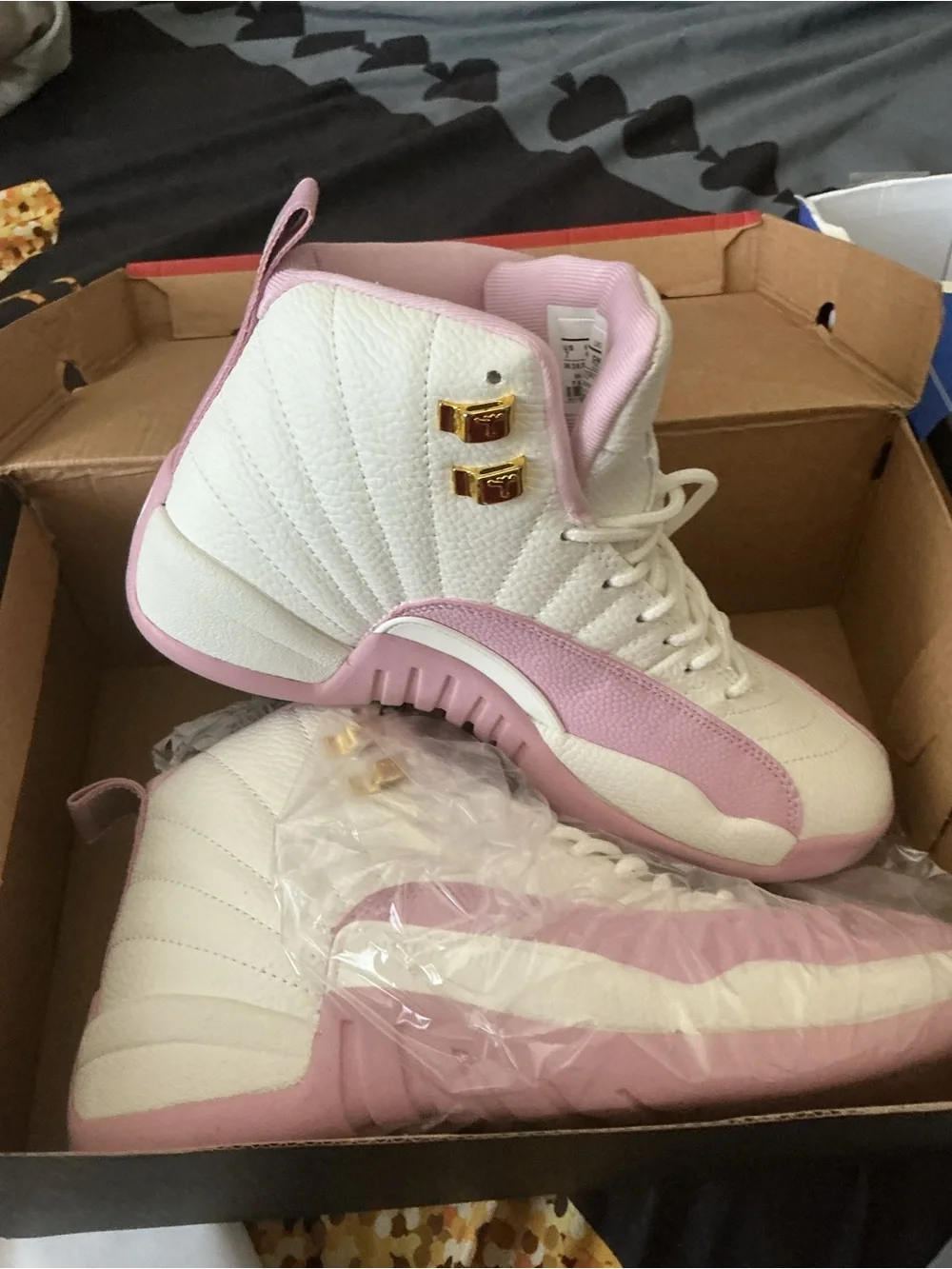 Jordan Women’s High-Top Sneakers in White, Light Pink & Gold
